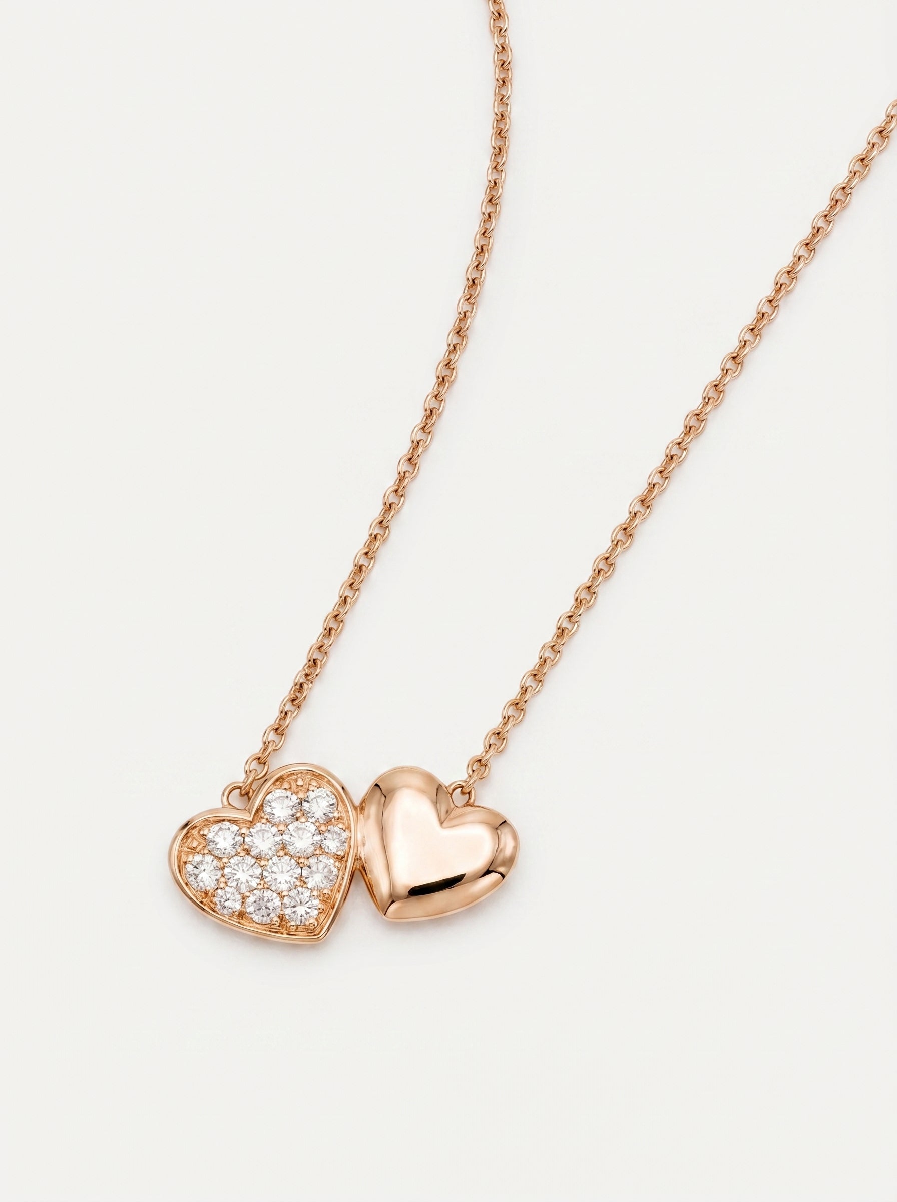 Collana Crivelli con Doppio Cuore in Oro Rosa e Diamanti