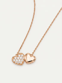 Collana Crivelli con Doppio Cuore in Oro Rosa e Diamanti