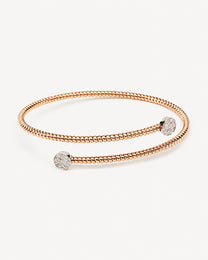 Bracciale Aperto in Oro Rosa e Bianco con Doppi Cerchi e Diamanti