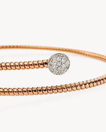 Bracciale Aperto in Oro Rosa e Bianco con Doppi Cerchi e Diamanti