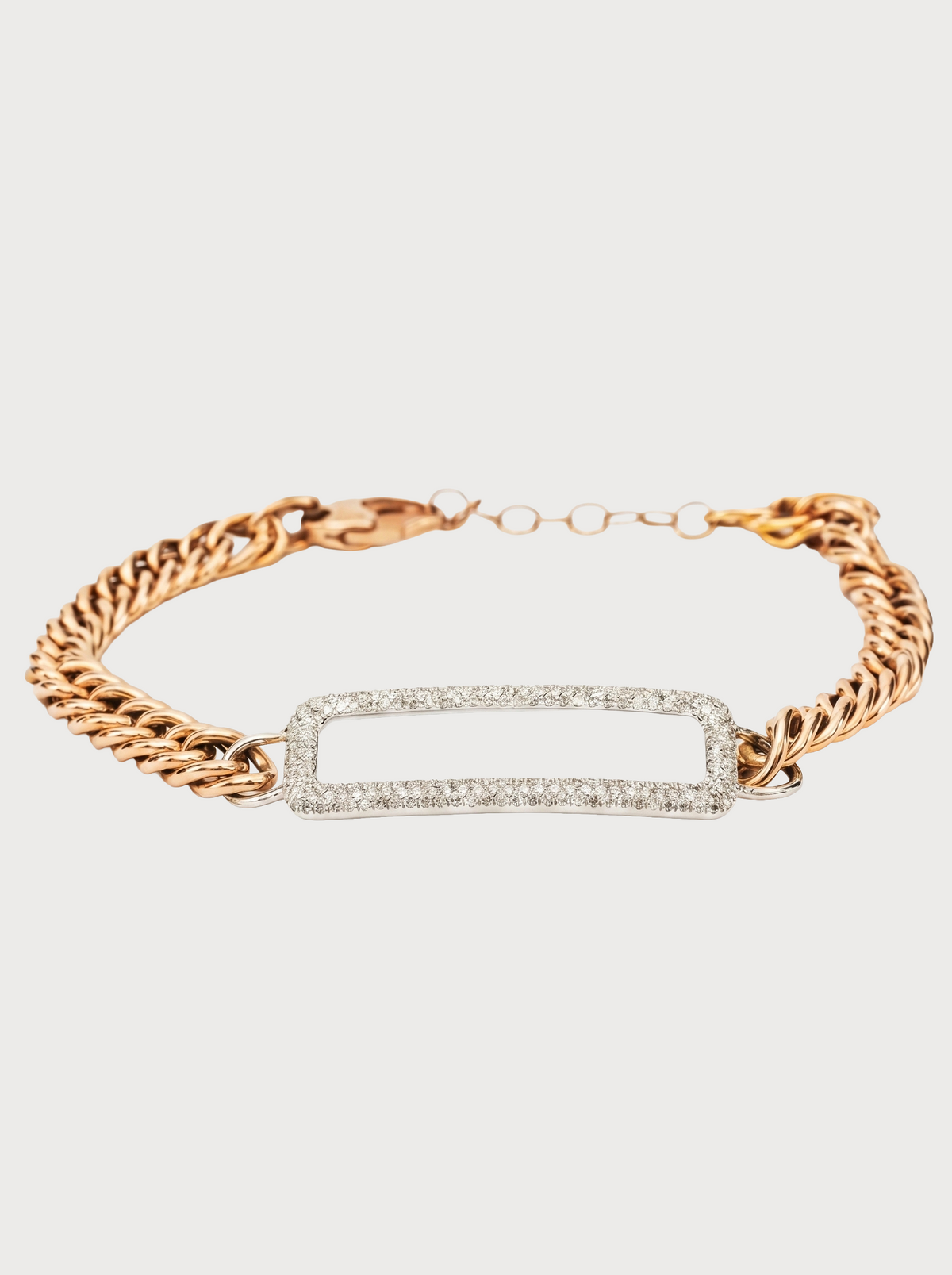 Bracciale Grumette in Oro Rosa e Bianco con Rettangolo di Diamanti