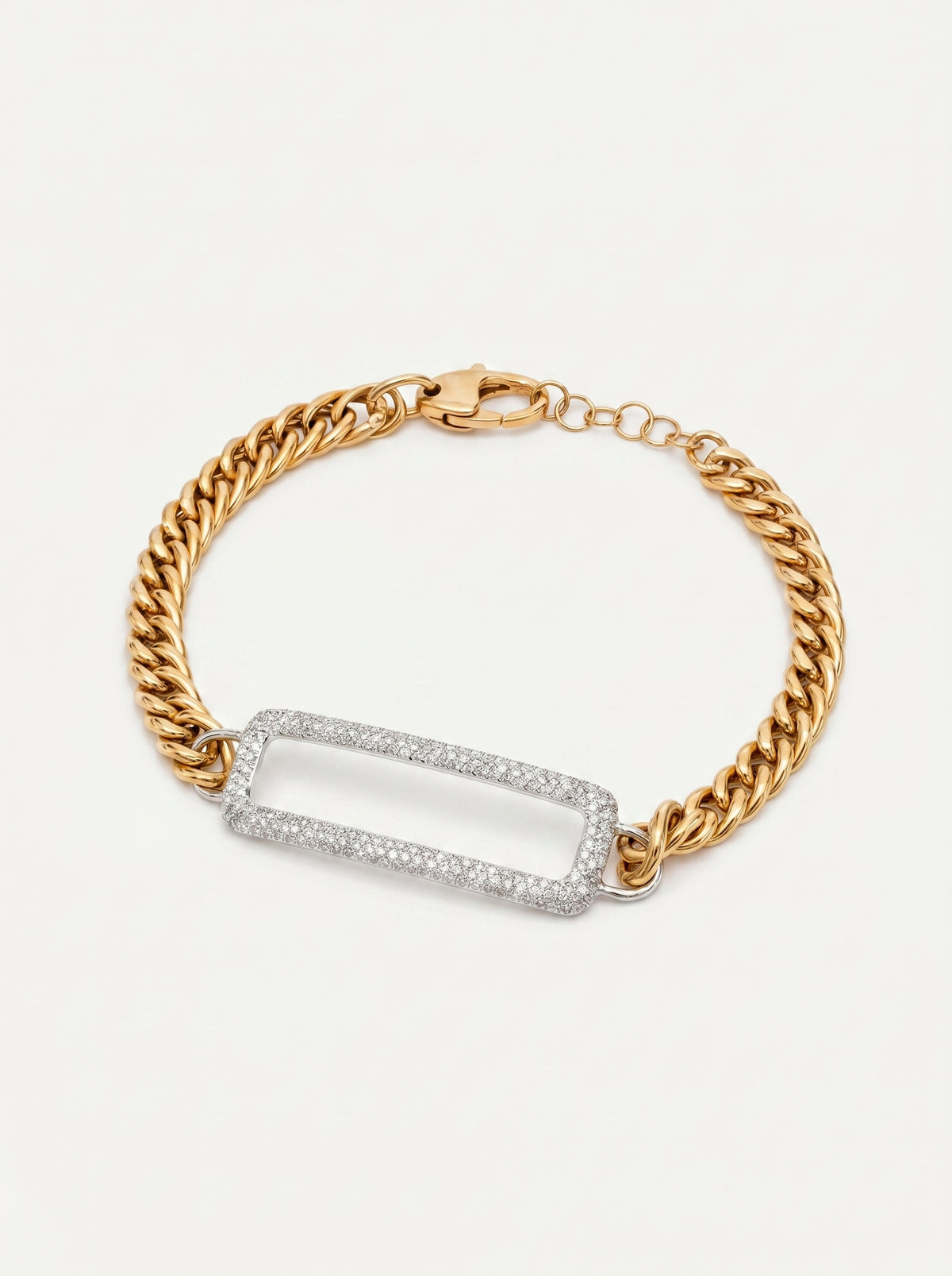 Bracciale Grumette in Oro Rosa e Bianco con Rettangolo di Diamanti