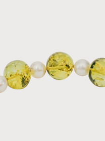 Collana Girocollo con Ambra Verde e Perle in Oro Giallo 18 kt