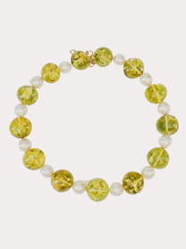 Collana Girocollo con Ambra Verde e Perle in Oro Giallo 18 kt