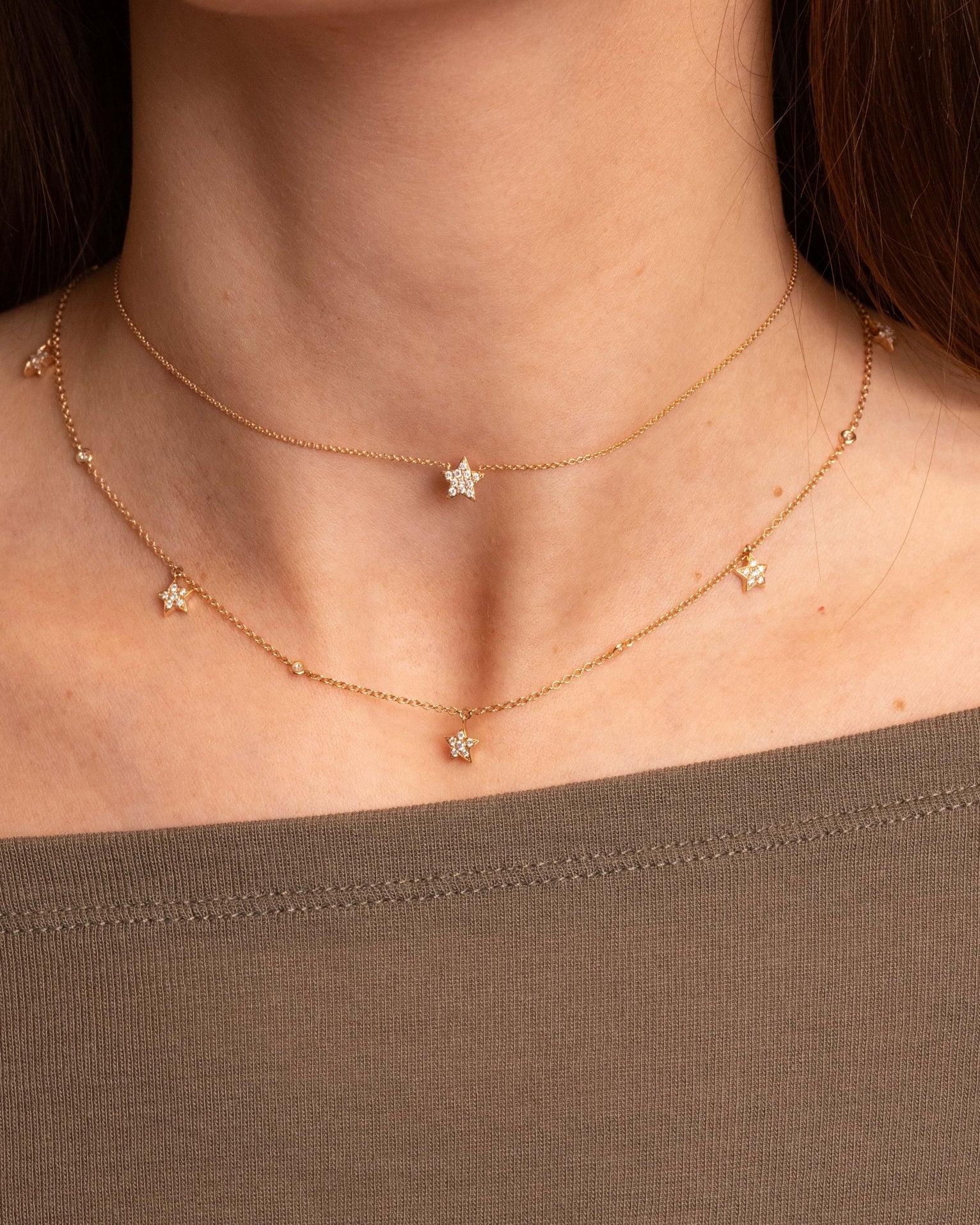 Collana Oro Rosa con Stelle e Punti Luce