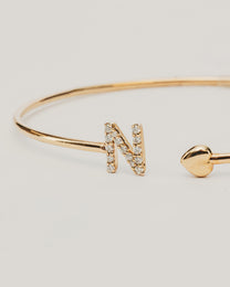 Bracciale Rigido Dorato con Lettera N + Cuore