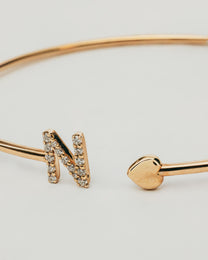 Bracciale Rigido Dorato con Lettera N + Cuore