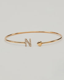 Bracciale Rigido Dorato con Lettera N + Cuore