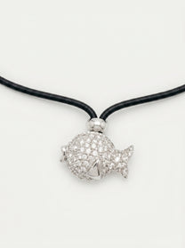 Collana Crivelli con Pendente Pesce in Oro Bianco e Diamanti