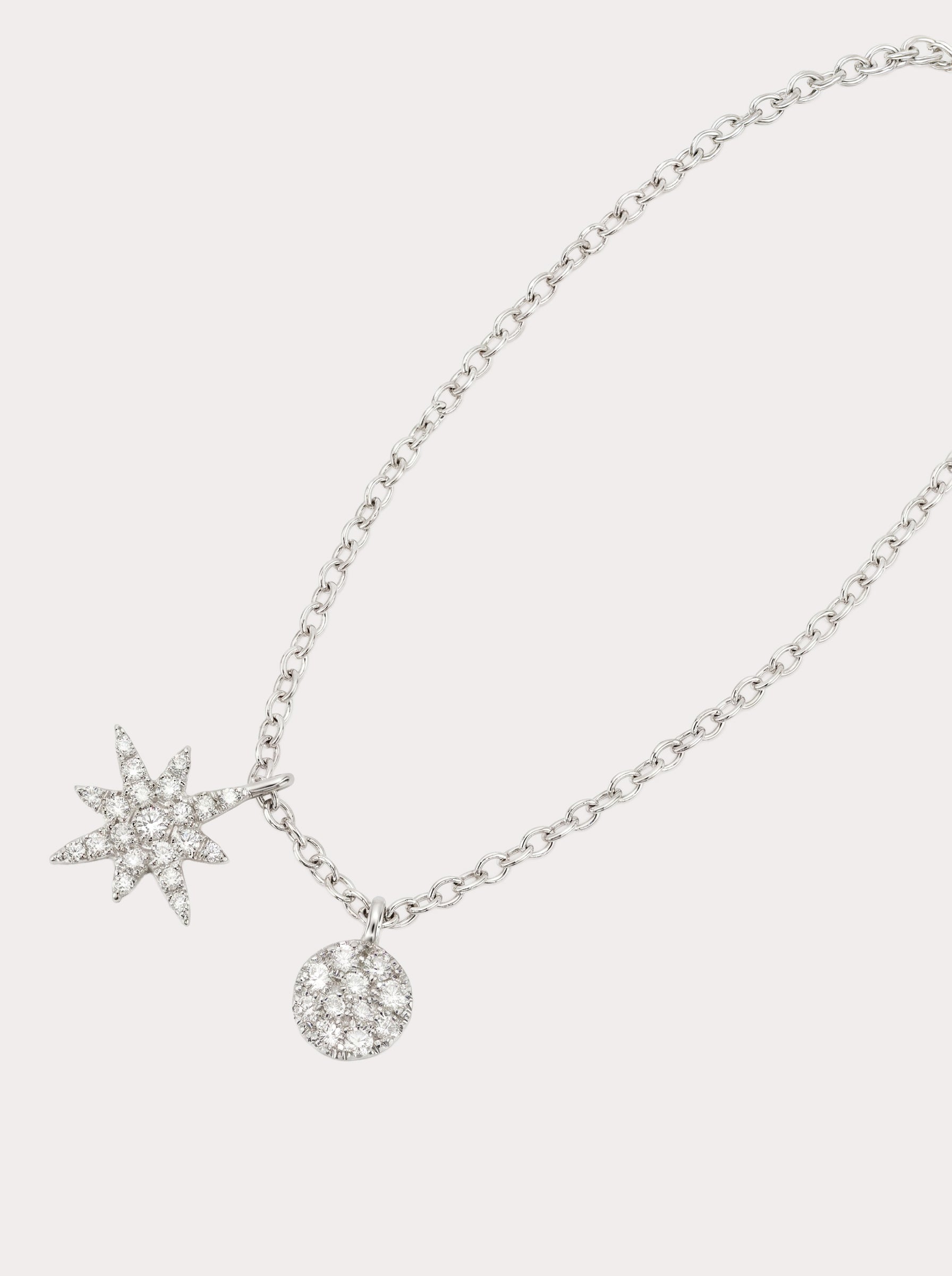 Collana con rosa dei venti in oro bianco e diamanti